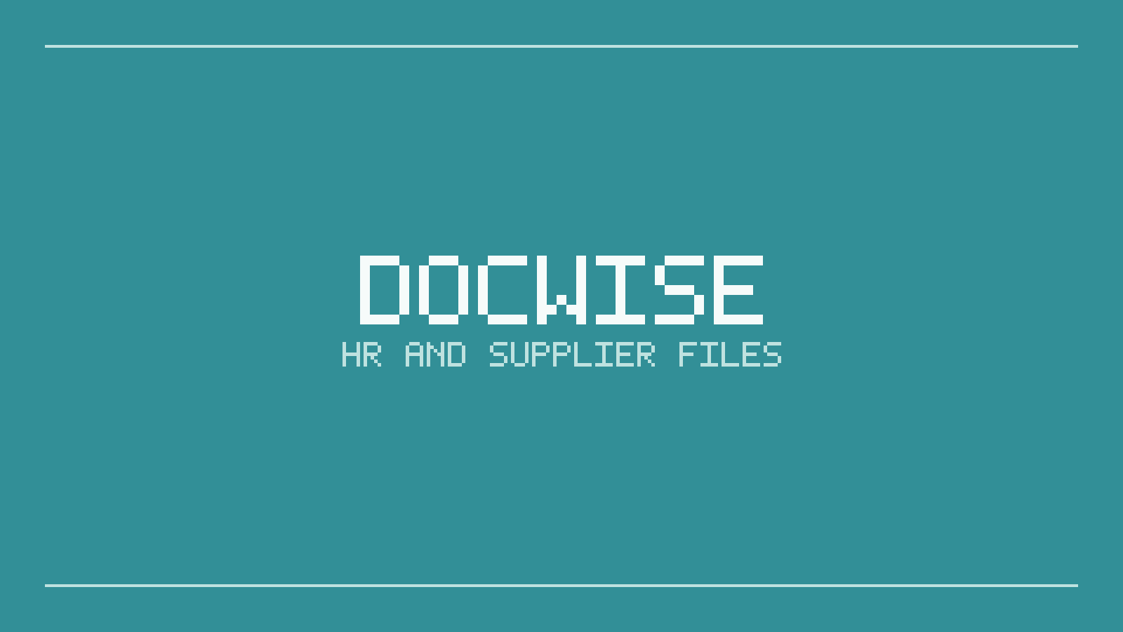 Placeholder card: the DocWise wordmark above "HR and supplier files" on a teal background