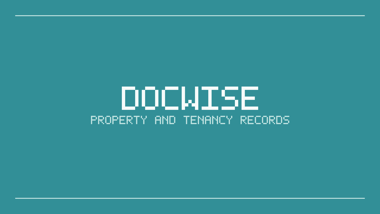 Placeholder card: the DocWise wordmark above "Property and tenancy records" on a teal background